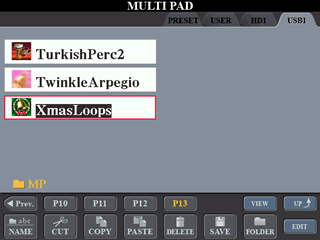 MULTIPAD screen with XmasLoops pad highlighted