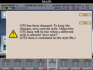 Warning message to save style to keep new OTS setting.