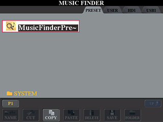 MUSIC FINDER screen shwing PRESET MFD file