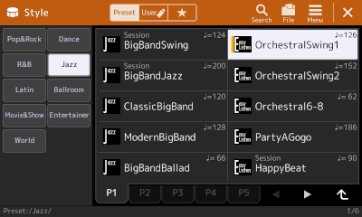 screen shows OrchestraSwing selected as a favorite style.