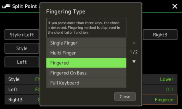 Selecting Fingering Type Options