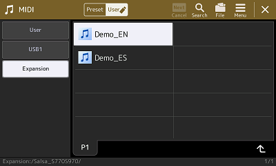 MIDI screen showing Salsa midi files