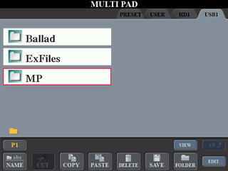 Selecting and opening new folder from MULTIPAD screen