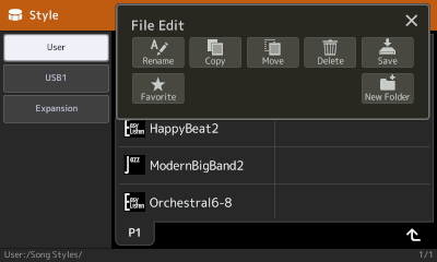 File Edit screen on top of contents of Song Styles showing Delete option.