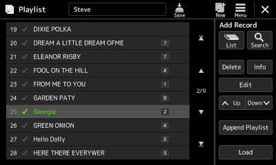 Final Steve playlist with page 2/9 records, Georgia record highlighted.