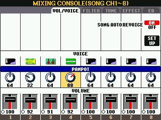 MIXING CONSOLE SONG CH1-8 Display screen